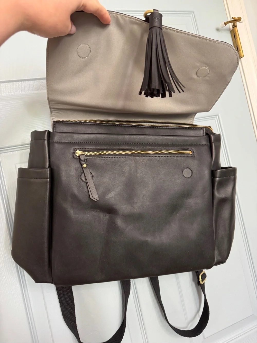 Skip Hop Black Vegan Leather Greenwich Convertible Backpack Stroller Messenger